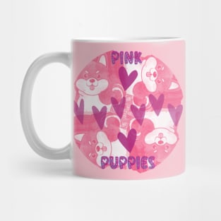 Pink Puppies Heart Tile Pattern Mug